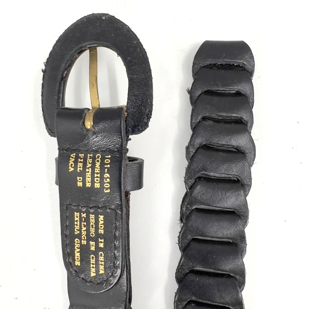 Men's XL Black Woven Leather Belt Cowhide Fits 34-42 in Handmade Vintage Boho